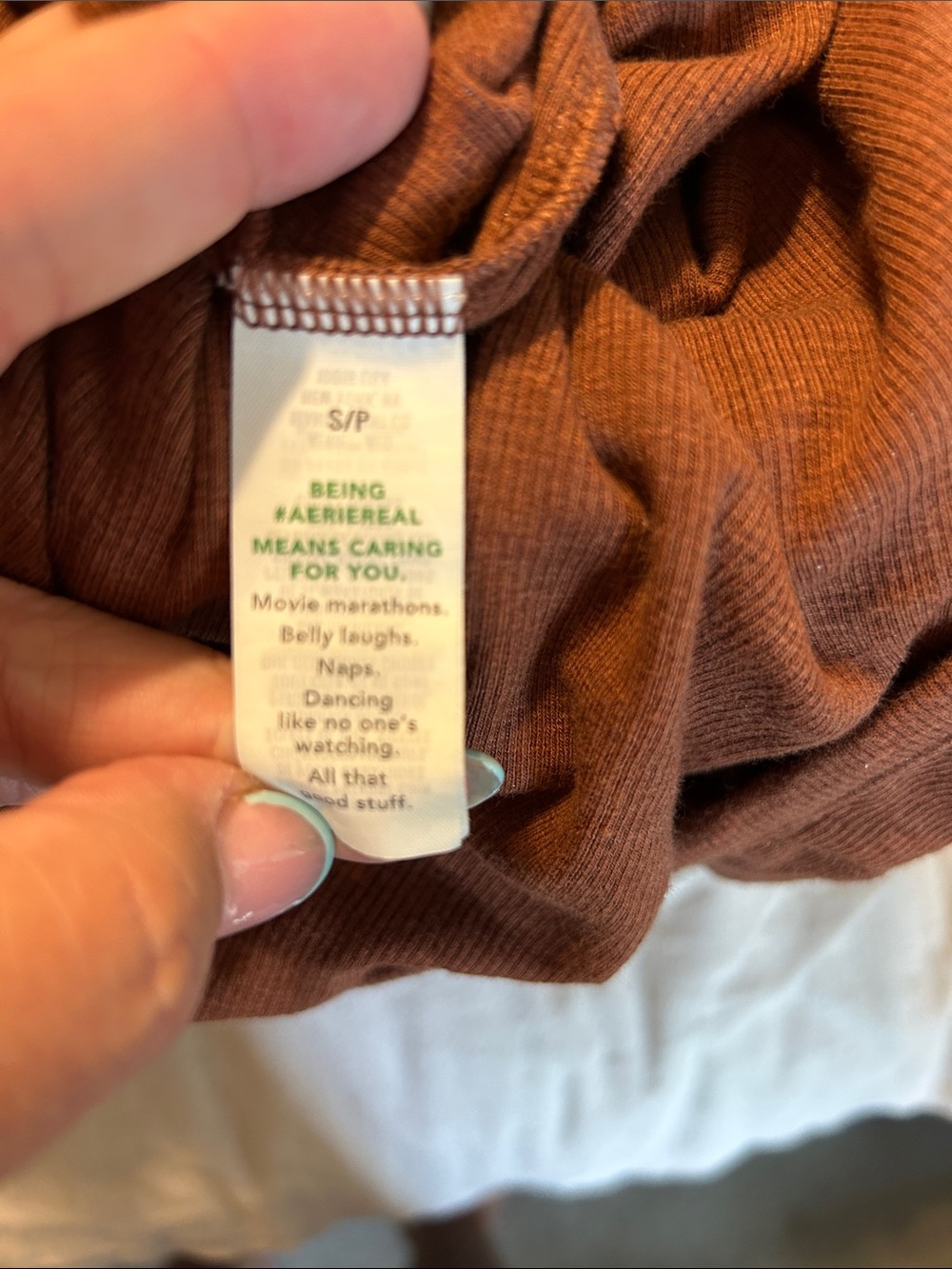 aerie Small Ribbed Long Sleeve Bodysuit Rust Chocolte Brown Long Sleeve Hook - Picture 6 of 7